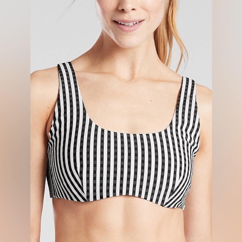 Athleta Striped Seersucker Black Bikini Swim Top 36B/C